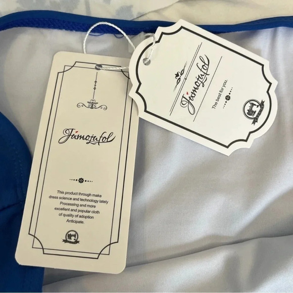 TROPICAL HIGH WAISTED BLUE BIKINI SWIMSUIT 2 PIECE STRAPPY SIZE MEDIUM NWT - Picture 7 of 9